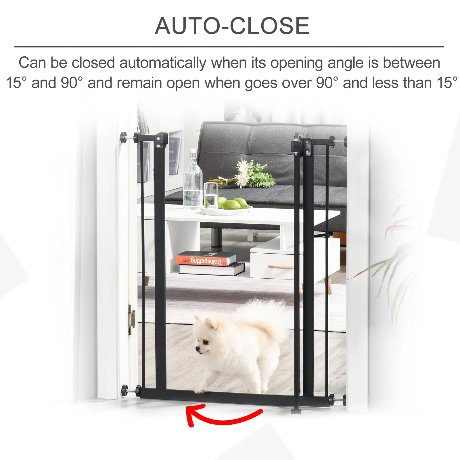 74-84cm Adjustable Metal Pet Gate Safety Barrier w/ Auto-Close Door Double Locking Easy-Open Doors Stairs Home Frames Black