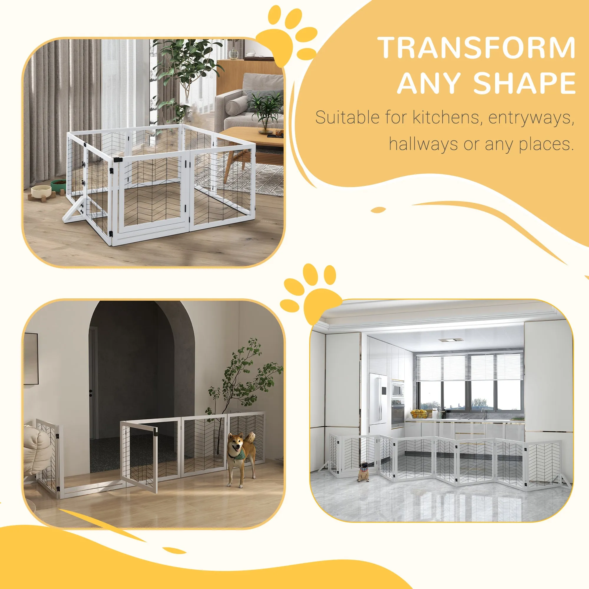 8 Panels Foldable Pet Playpen with Support Feet, for House, Doorway, Stairs, Small and Medium Dogs - White