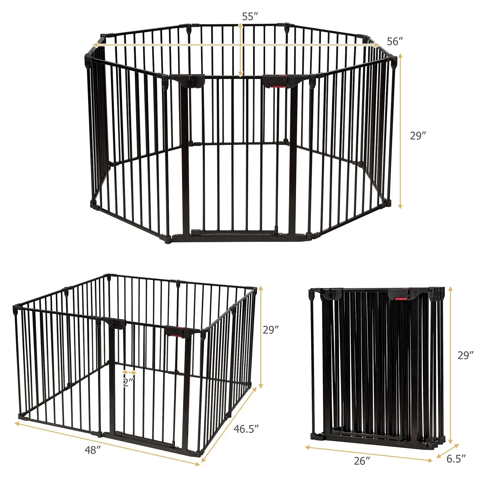 Adjustable Panel Baby Gate & Play Yard - Black