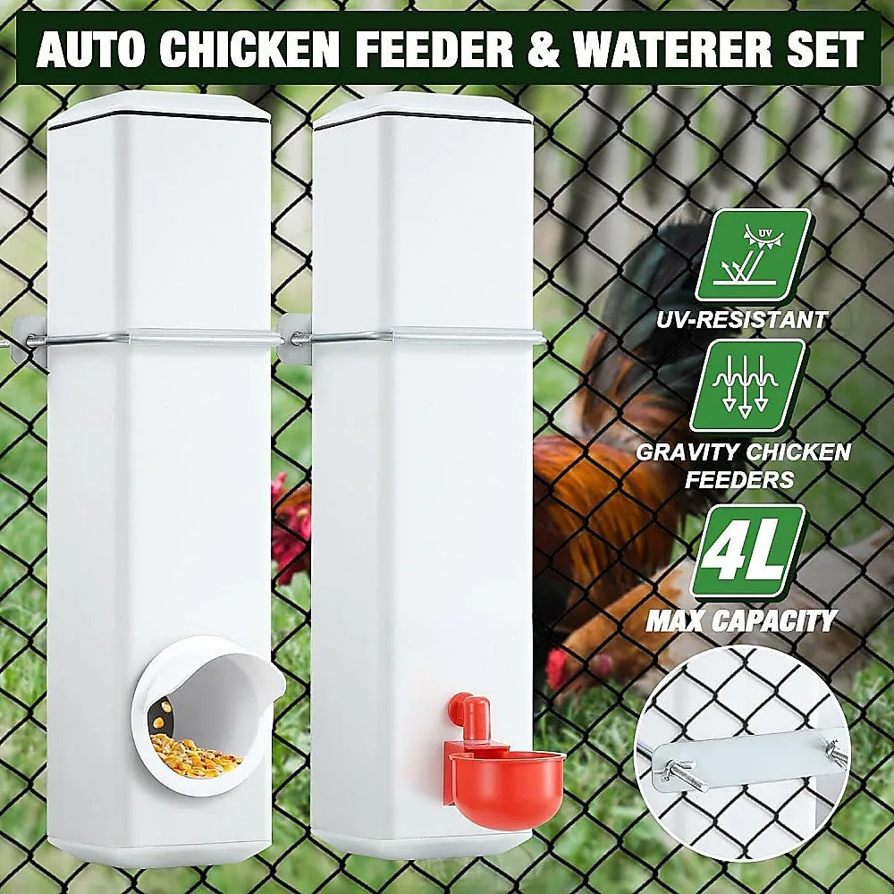 Automatic 4L Chicken Feeder & Waterer, Anti-Spill, Durable PVC