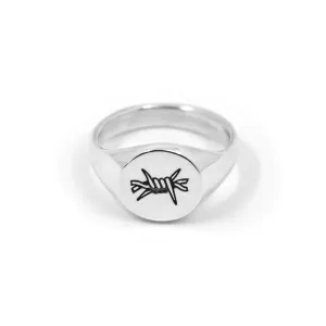 Barbed Wire Signet Ring in Sterling Silver