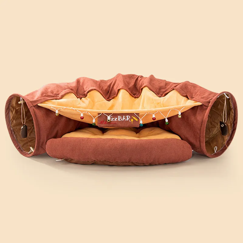 Cat Tunnel Bed, 2-in-1 Cat Tunnel for Indoor Cats, Collapsible Cat Cave Bed, Pet Play Tunnel for Small Medium-Large Kittens