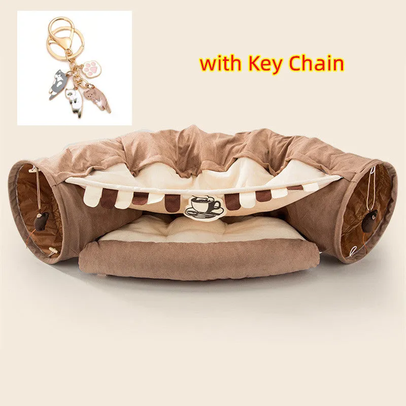Cat Tunnel Bed, 2-in-1 Cat Tunnel for Indoor Cats, Collapsible Cat Cave Bed, Pet Play Tunnel for Small Medium-Large Kittens