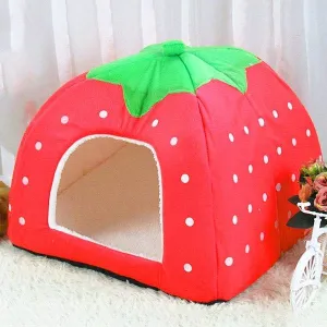 Cozy Strawberry Foldable Plush Pet Nest for Small Pets