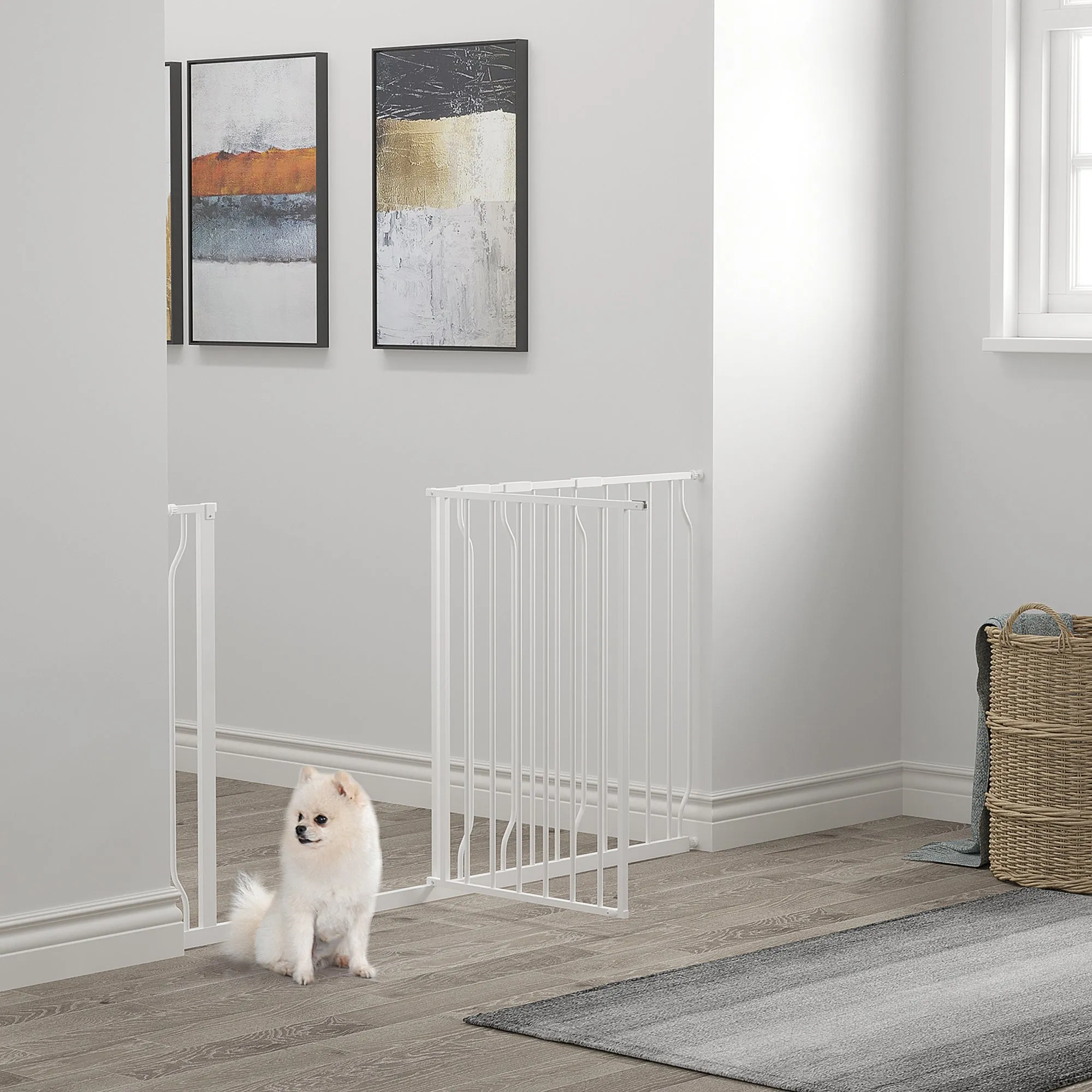 Dog Gate Extra Wide Stairway Gate for Pet with Door, 76H x 75-145Wcm, White