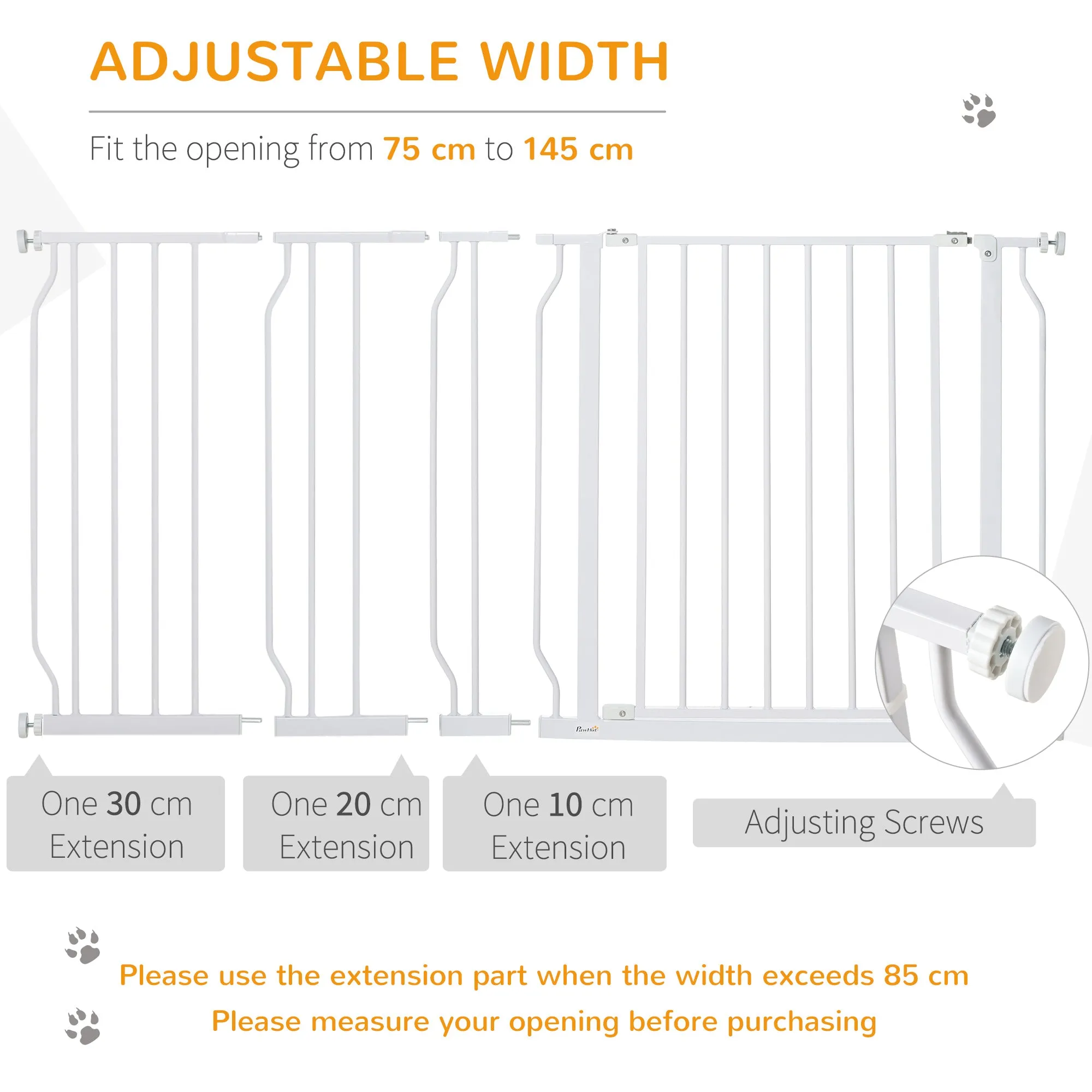 Dog Gate Extra Wide Stairway Gate for Pet with Door, 76H x 75-145Wcm, White