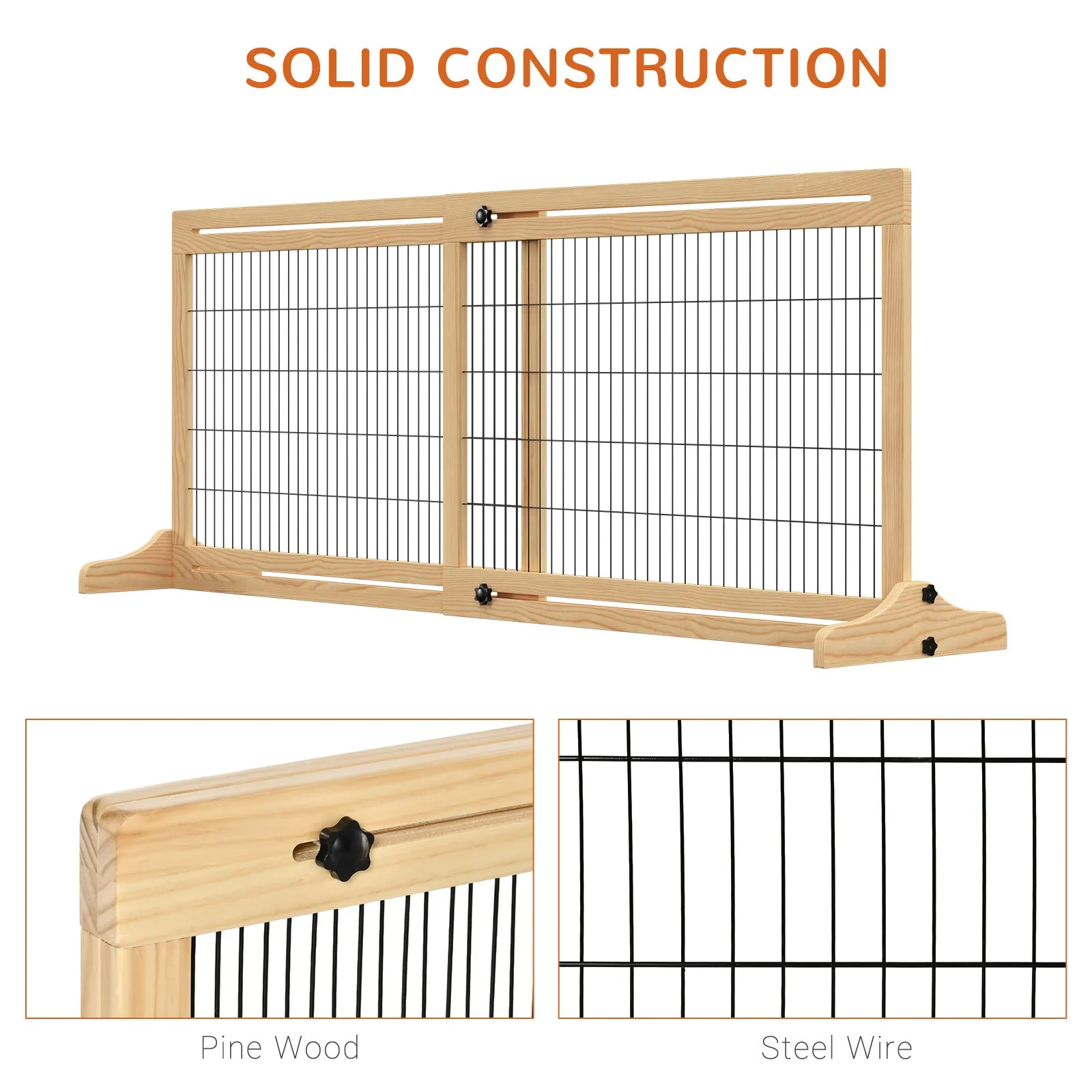 Freestanding Dog Barrier / Gate with Support Feet - 69H x 104-183 cm