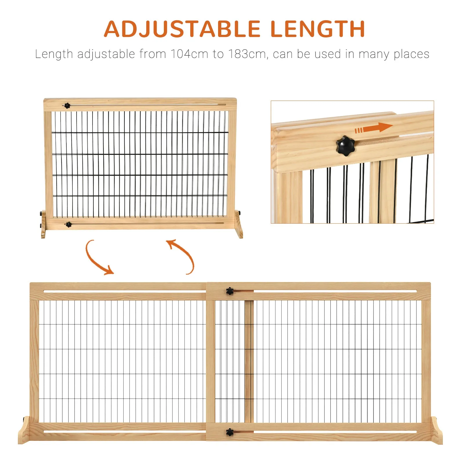 Freestanding Dog Barrier / Gate with Support Feet - 69H x 104-183 cm