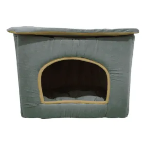 Hiputee Foldable D Shape Velvet House/Hut for Dogs and Cats (Grey & Cream)