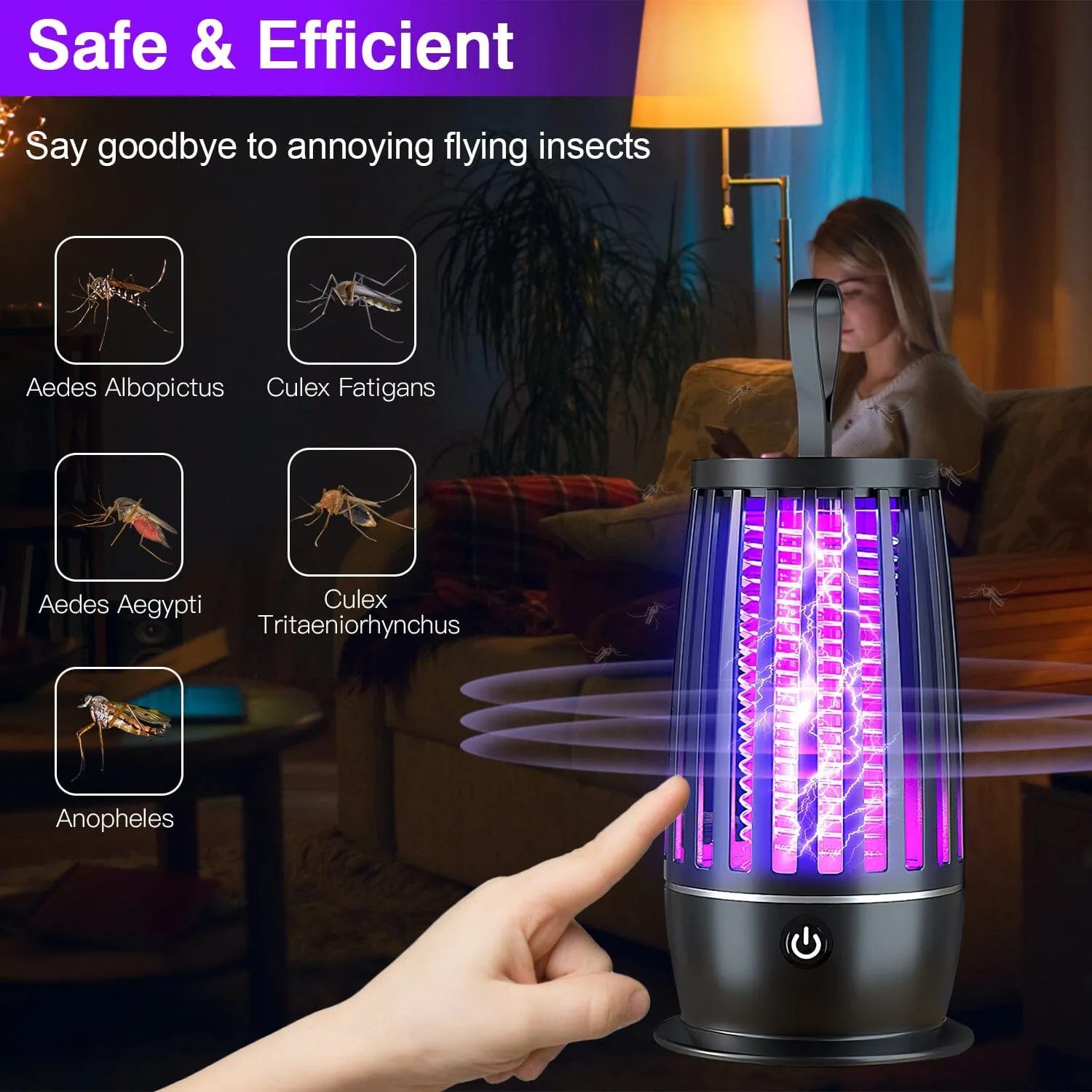 Killer Lamp Bug Zapper with Night Light Strap Mosquito Catcher
