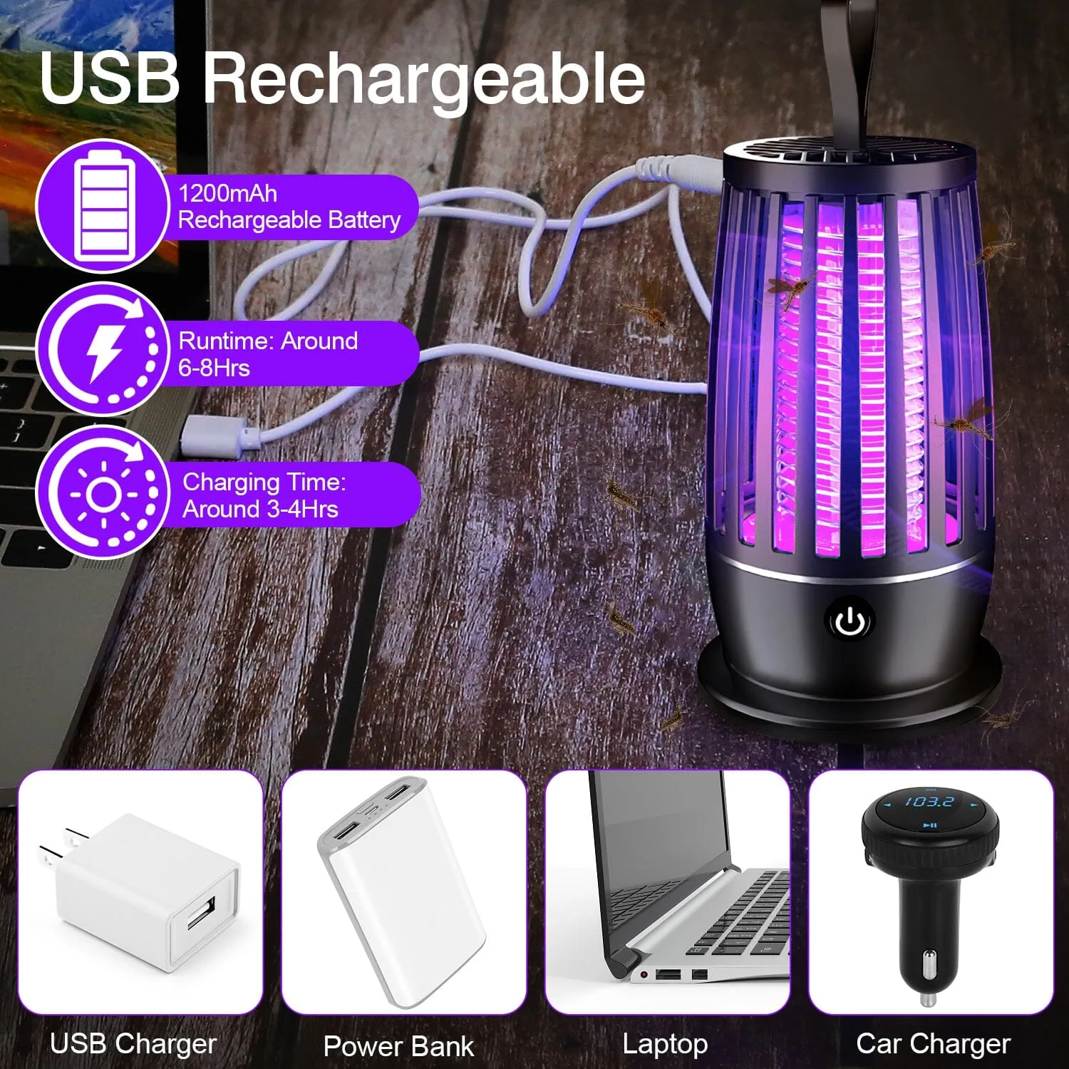 Killer Lamp Bug Zapper with Night Light Strap Mosquito Catcher