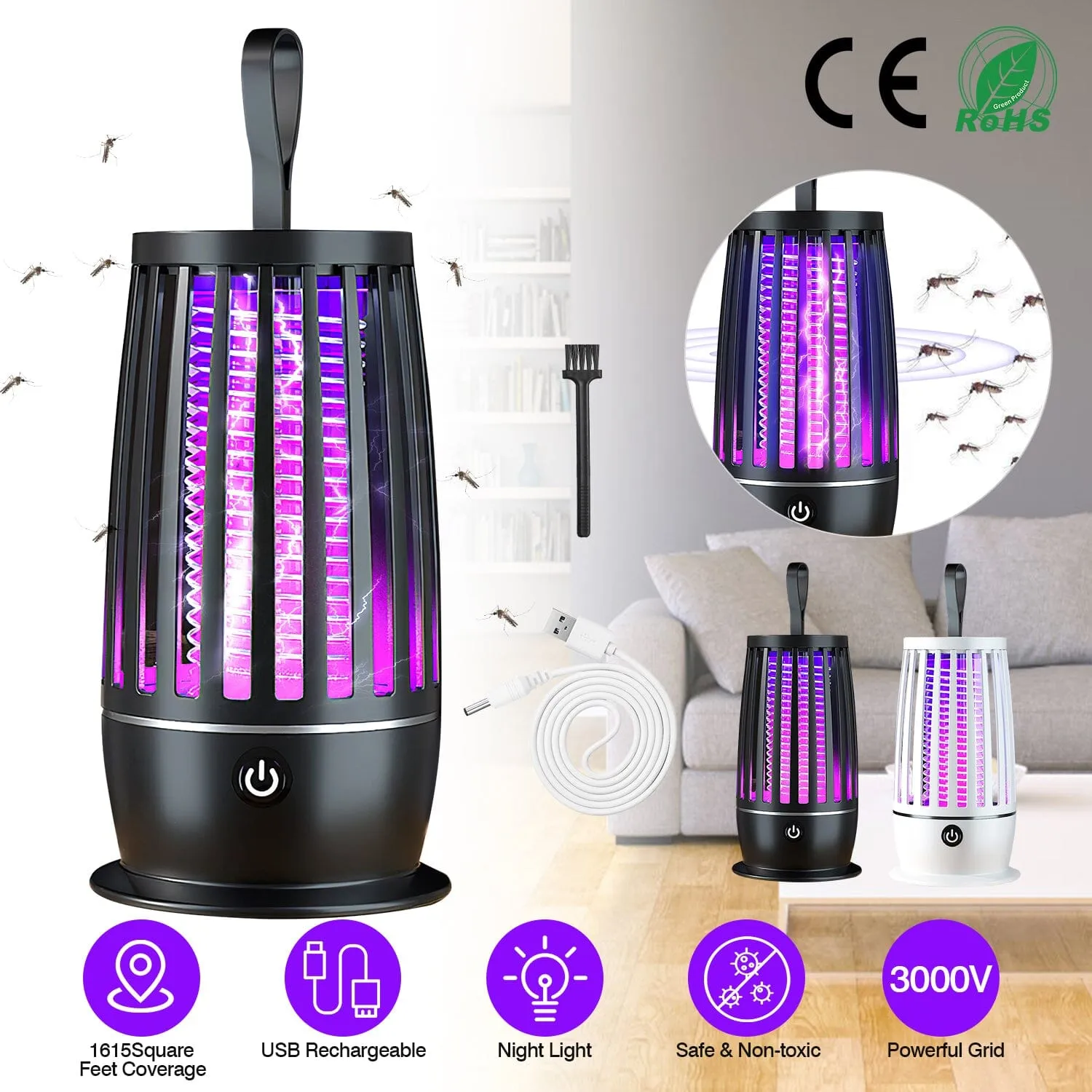 Killer Lamp Bug Zapper with Night Light Strap Mosquito Catcher
