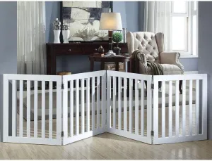 New Retails $140 unipaws Free Standing Pet Gate for Dog Cat, Wooden Dog Gates for Doorway Stairs, 24 inch Height Step Over Foldable Pet Fence for The House, Expandable Dog Barrier with 2PCS Support Feet, Indoor Use