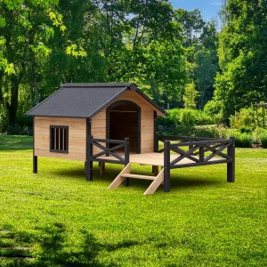 Outdoor Large Wooden Dog House with Porch