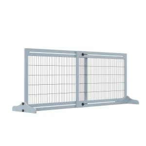 PawHut Adjustable Wooden Pet Gate Freestanding Dog Barrier for Doorway, Grey