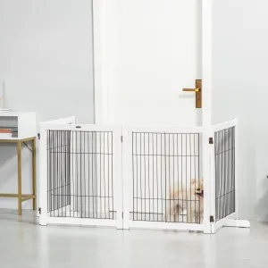 PawHut Freestanding Folding Pet Gate 4 Panels Dog Puppy Barrier with Support Feet