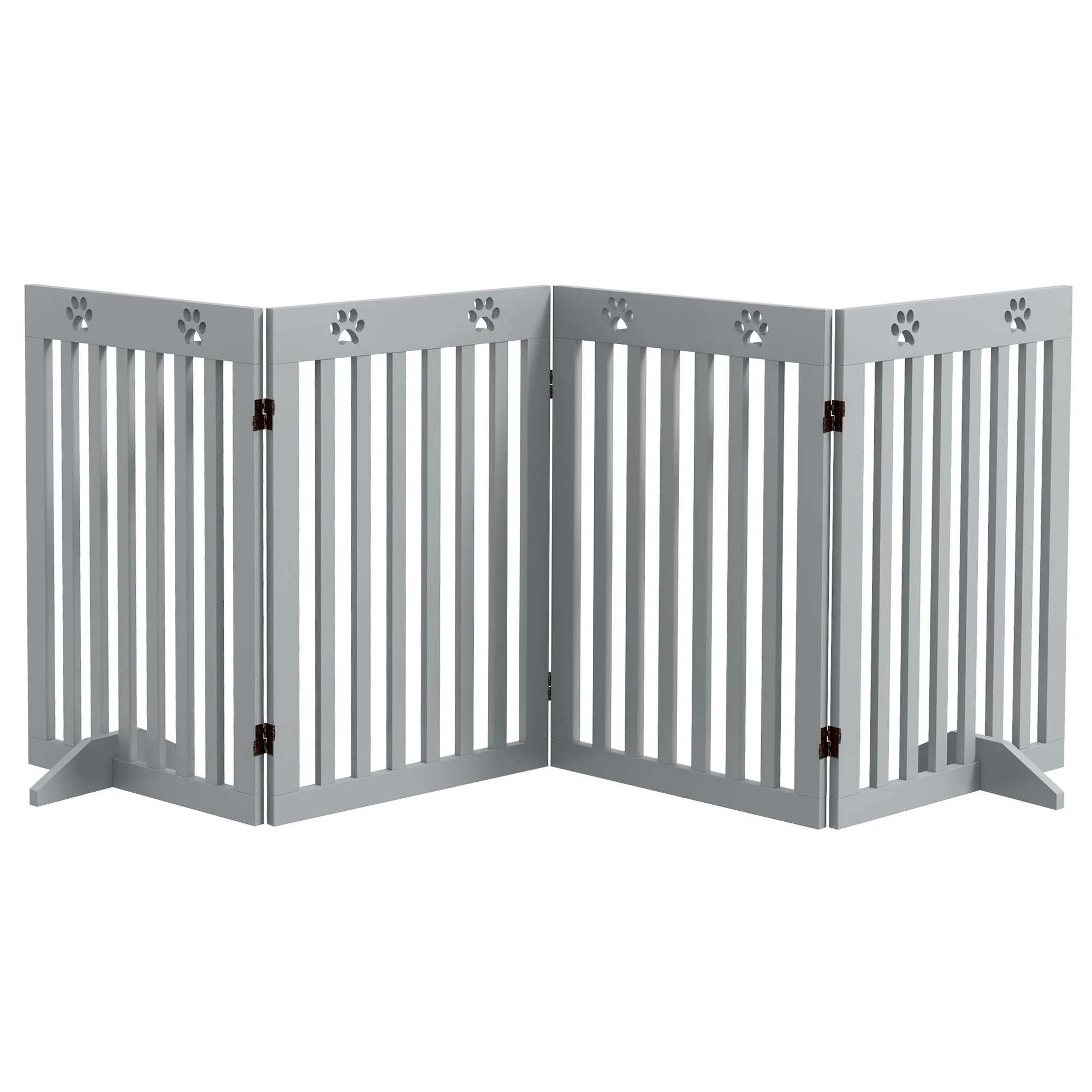 Pet Gate Foldable Fence Freestanding Dog Barrier w/ Support Feet Grey