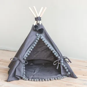 Pom Pom Teepee With Mat in Grey