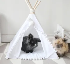 Pom Pom Teepee With Mat in White