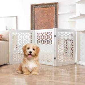 Wooden Portable Safety Pet Fence Gate Partition For Kids & Dogs (White)